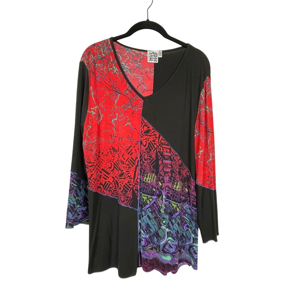 Parsley & Sage Shirt Top Sz Petite PL Art to Wear Abstract Red Black Colorblock‎